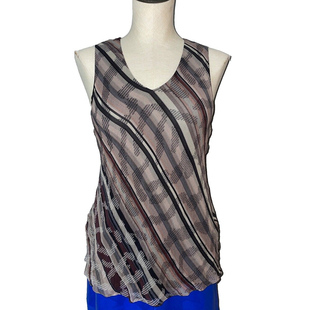 Nic+ Zoe Women’s Silk Chiffon Top size S Sleeveless Blouse V-Neck Striped Lined